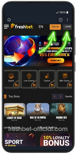 FreshBet homepage with to Sign Up and Login buttons